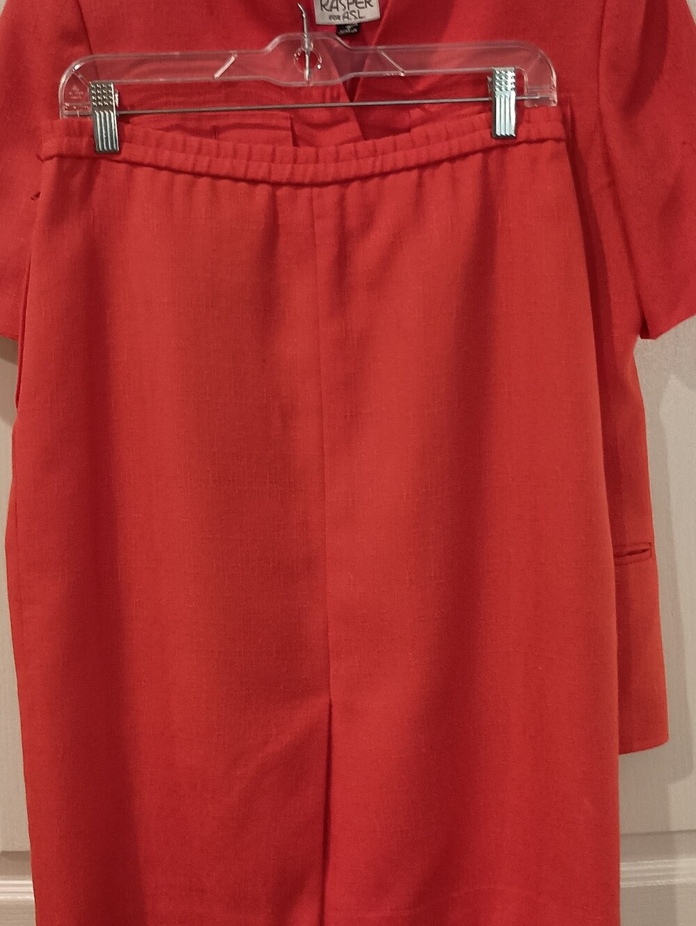 Kasper Coral-orange Short Sleeve Tailored Blazer And Skirt Set - Picture 6 of 7